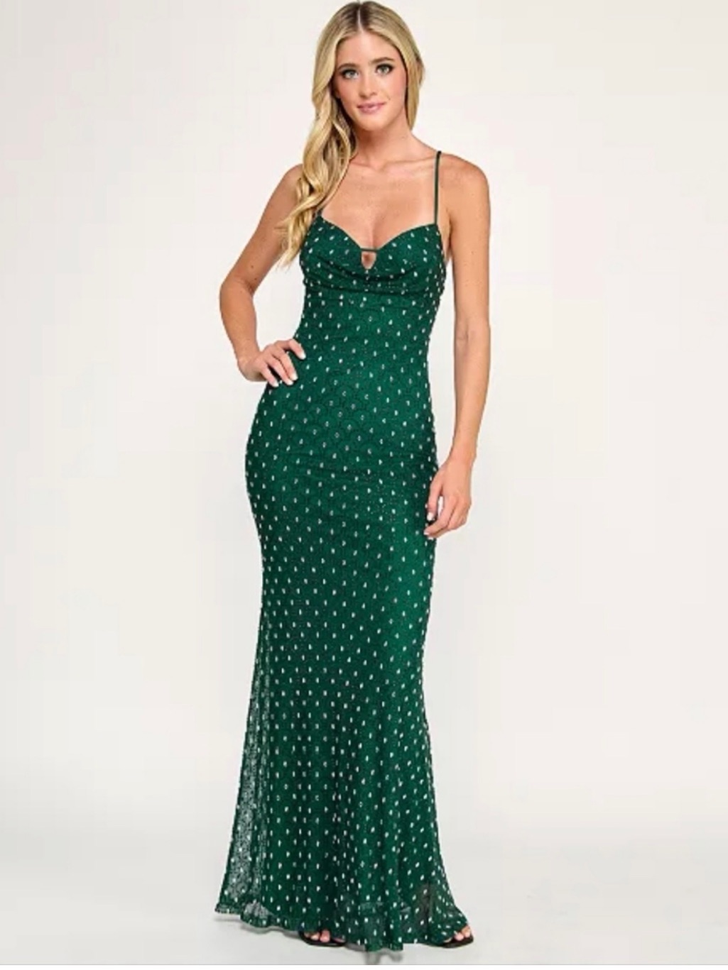 Green Polka Dot Spaghetti Strap Maxi Dress